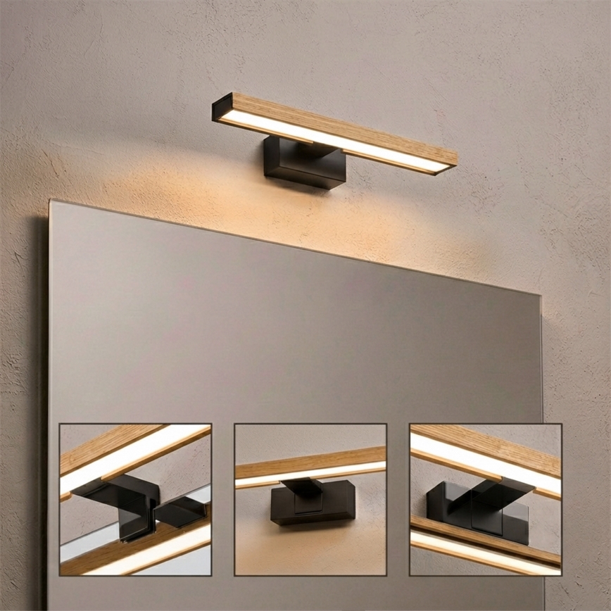 Brilagi - LED Koupelnové osvětlení zrcadla 3v1 WOODY MIRROR LED/8W/230V IP44 černá/dub