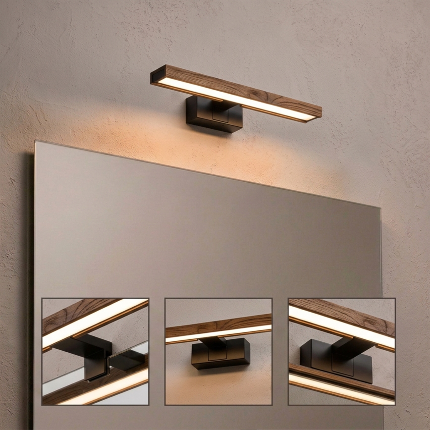 Brilagi - LED Koupelnové osvětlení zrcadla WOODY MIRROR 3v1 LED/8W/230V 40 cm IP44 černá/dub
