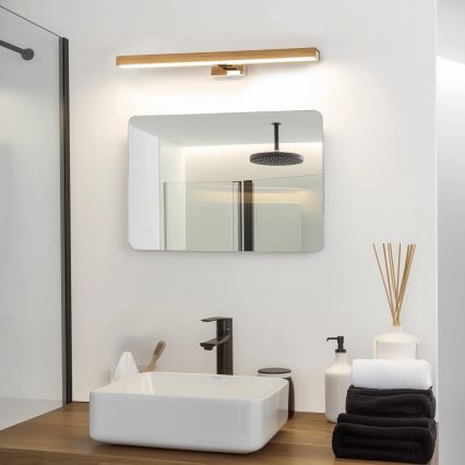 Brilagi - LED Koupelnové osvětlení zrcadla WOODY MIRROR LED/12W/230V 60 cm IP44 dub/lesklý chrom