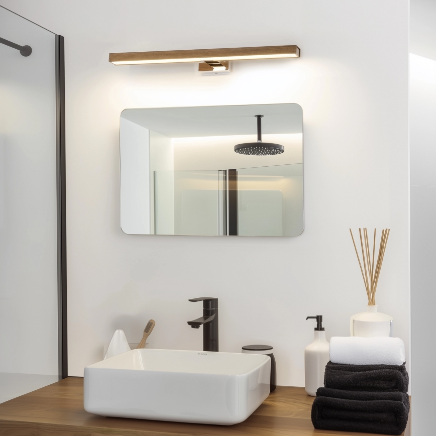 Brilagi - LED Koupelnové osvětlení zrcadla WOODY MIRROR LED/12W/230V 60 cm IP44 dub ořech/lesklý chrom