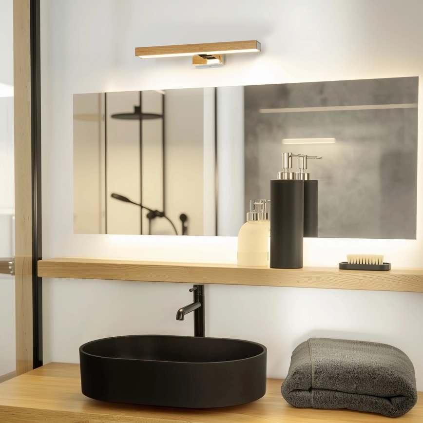 Brilagi - LED Koupelnové osvětlení zrcadla WOODY MIRROR LED/8W/230V 40 cm IP44 dub/lesklý chrom