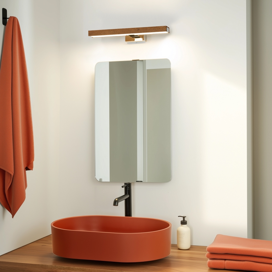 Brilagi - LED Koupelnové osvětlení zrcadla WOODY MIRROR LED/8W/230V 40 cm IP44 dub třešeň/lesklý chrom