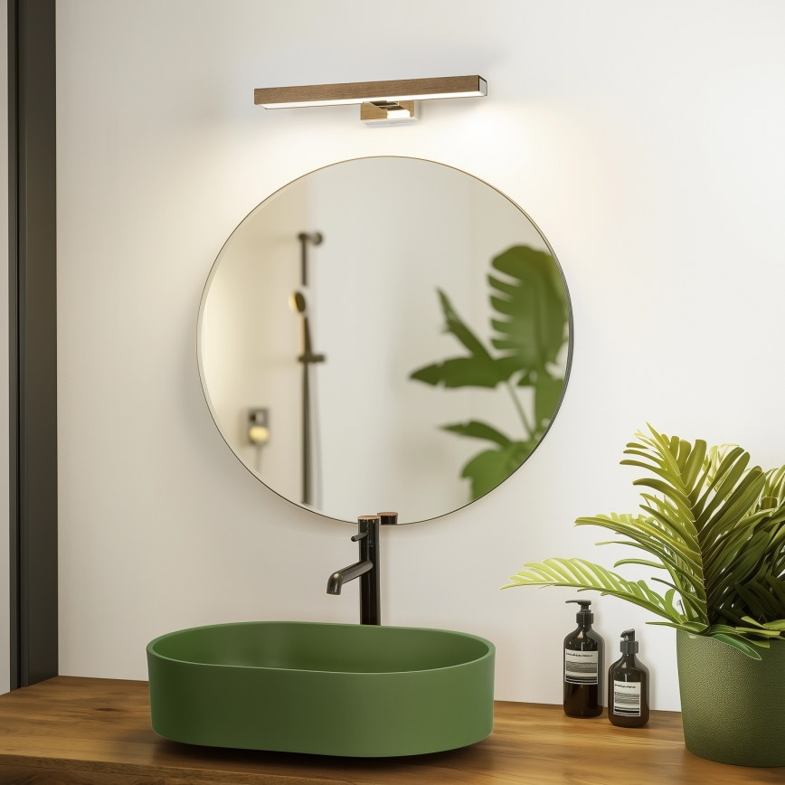 Brilagi - LED Koupelnové osvětlení zrcadla WOODY MIRROR LED/8W/230V 40 cm IP44 dub ořech/lesklý chrom