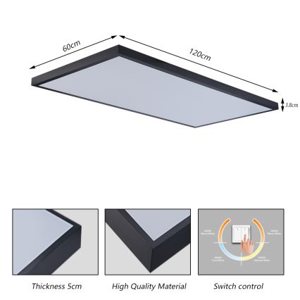 Brilagi - LED Koupelnové stropní svítidlo FRAME LED/96W/230V 120x60 cm 3000/4000/6000K IP44 černá
