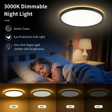 Brilagi - LED Koupelnové stropní svítidlo ULTRA SLIM LED/18W/230V pr. 30 cm černá IP54
