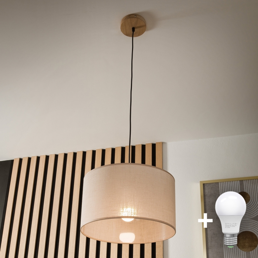 Brilagi - LED Lustr na lanku ANTHONY 1xE27/60W/230V dub/béžová