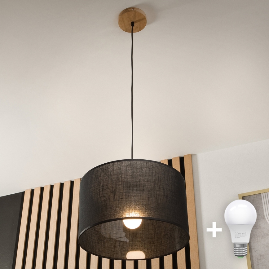 Brilagi - LED Lustr na lanku ANTHONY 1xE27/60W/230V dub/černá