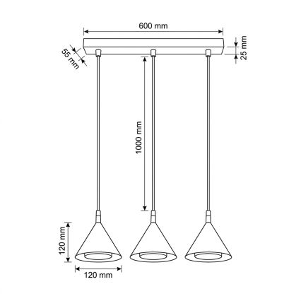 BRILAGI - LED Lustr na lanku CONE TRIPLE 3xGX53/15W/230V béžová