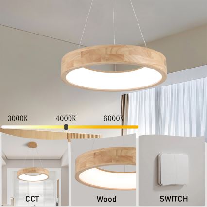 Brilagi - LED Lustr na lanku FALCON WOOD LED/30W/230V 3000/4000/6000K pr. 45 cm dřevo