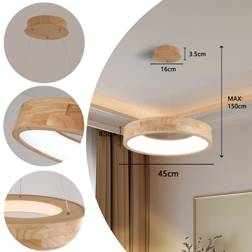 Brilagi - LED Lustr na lanku FALCON WOOD LED/30W/230V 3000/4000/6000K pr. 45 cm dřevo