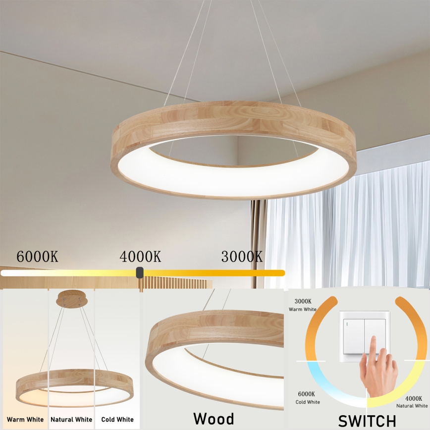 Brilagi - LED Lustr na lanku FALCON WOOD LED/40W/230V 3000/4000/6000K pr. 60 cm dřevo