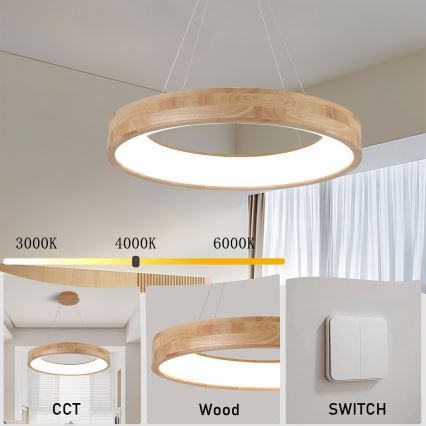 Brilagi - LED Lustr na lanku FALCON WOOD LED/40W/230V 3000/4000/6000K pr. 60 cm dřevo