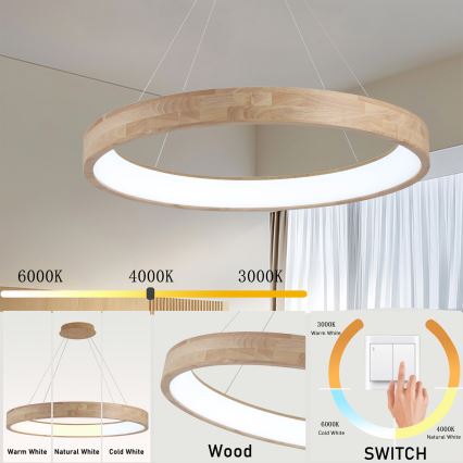 Brilagi - LED Lustr na lanku FALCON WOOD LED/60W/230V 3000/4000/6000K pr. 80 cm dřevo