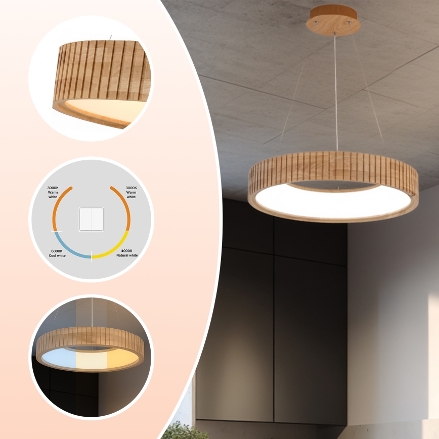 Brilagi - LED Lustr na lanku FALCON WOOD MODERN LED/30W/230V 3000/4000/6000K pr. 45 cm dřevo