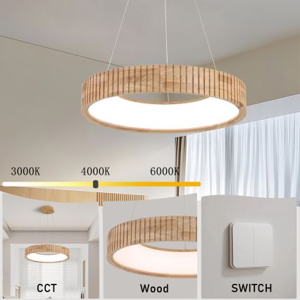Brilagi - LED Lustr na lanku FALCON WOOD MODERN LED/30W/230V 3000/4000/6000K pr. 45 cm dřevo