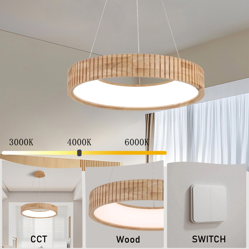 Brilagi - LED Lustr na lanku FALCON WOOD MODERN LED/30W/230V 3000/4000/6000K pr. 45 cm dřevo
