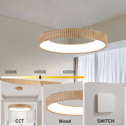 Brilagi - LED Lustr na lanku FALCON WOOD MODERN LED/40W/230V 3000/4000/6000K pr. 60 cm dřevo