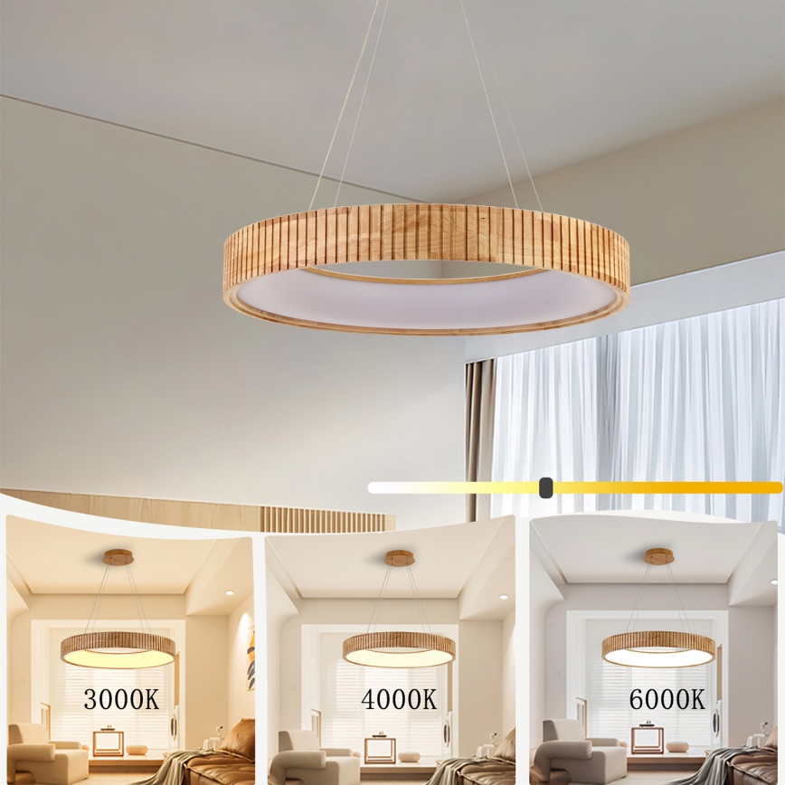Brilagi - LED Lustr na lanku FALCON WOOD MODERN LED/40W/230V 3000/4000/6000K pr. 60 cm dřevo