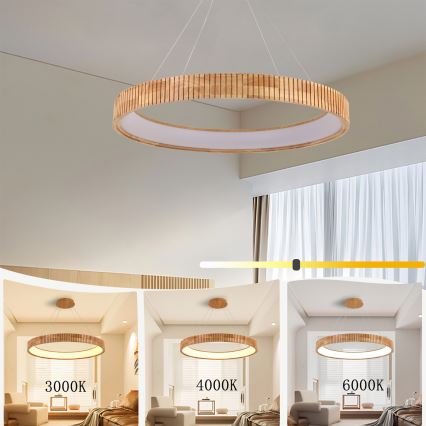 Brilagi - LED Lustr na lanku FALCON WOOD MODERN LED/60W/230V 3000/4000/6000K pr. 80 cm dřevo