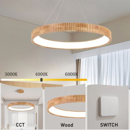 Brilagi - LED Lustr na lanku FALCON WOOD MODERN LED/60W/230V 3000/4000/6000K pr. 80 cm dřevo