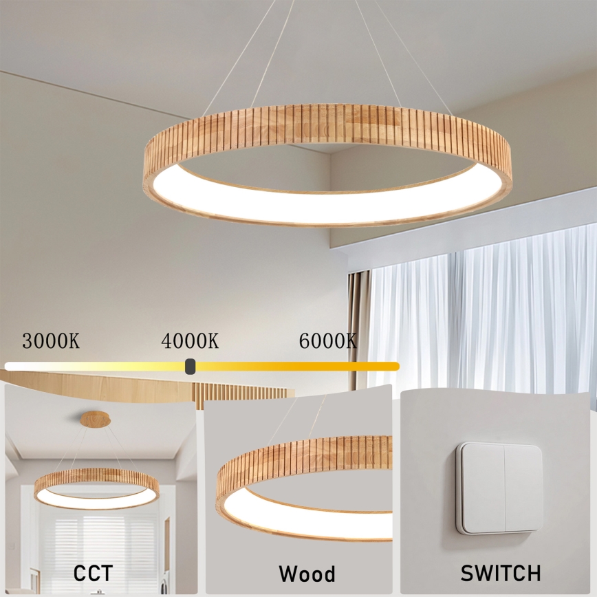 Brilagi - LED Lustr na lanku FALCON WOOD MODERN LED/60W/230V 3000/4000/6000K pr. 80 cm dřevo