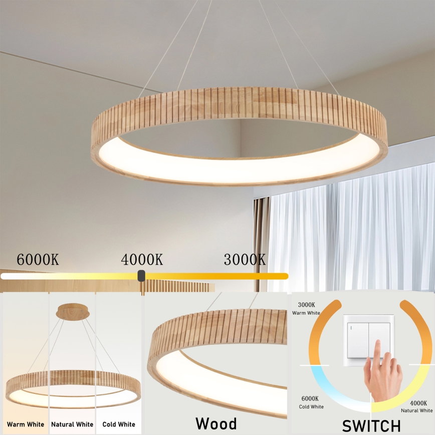 Brilagi - LED Lustr na lanku FALCON WOOD MODERN LED/60W/230V 3000/4000/6000K pr. 80 cm dřevo