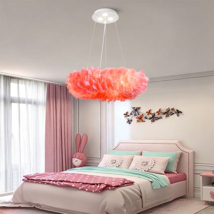 Brilagi - LED Lustr na lanku FEATHER 3xE27/40W/230V + 3xLED/3W pr. 50 cm růžová