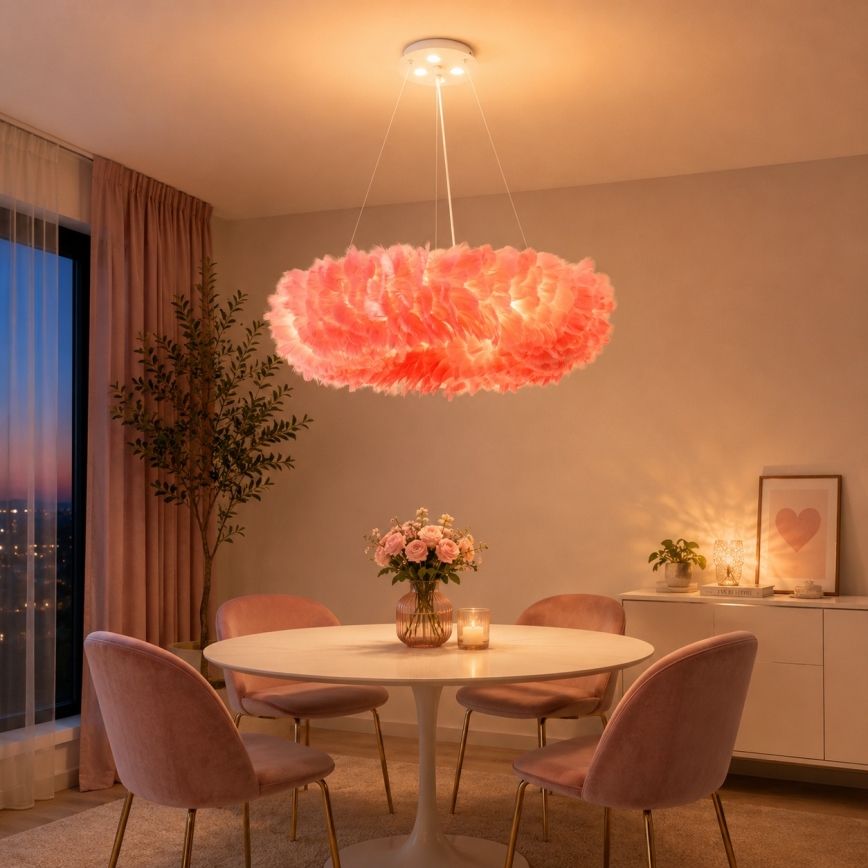 Brilagi - LED Lustr na lanku FEATHER 3xE27/40W/230V + 3xLED/3W pr. 50 cm růžová