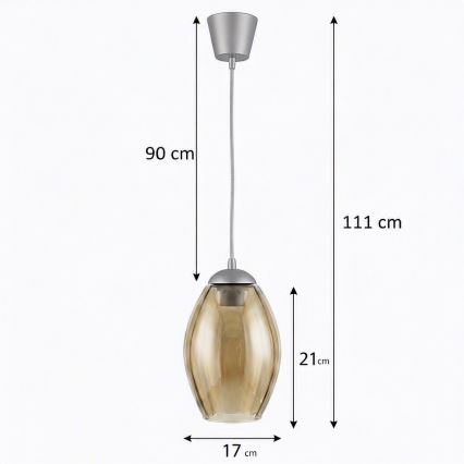 Brilagi - LED Lustr na lanku RETRO GLASS 1xE27/60W/230V pr. 17 cm stříbrná/kouřová béžová