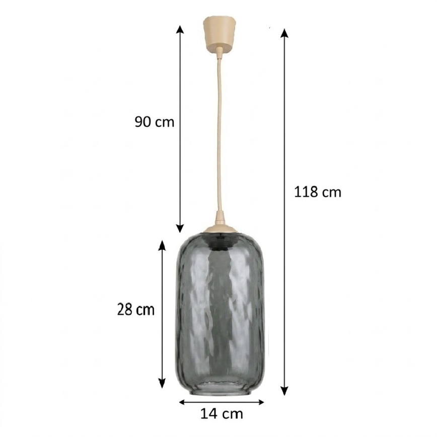 BRILAGI - LED Lustr na lanku RETRO GLASS 1xE27/60W/230V pr. 14 cm béžová/kouřová šedá