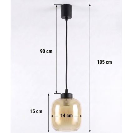 Brilagi - LED Lustr na lanku RETRO GLASS 1xE27/60W/230V pr. 14 cm černá/kouřová hnědá