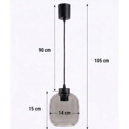 Brilagi - LED Lustr na lanku RETRO GLASS 1xE27/60W/230V pr. 14 cm černá/kouřová šedá