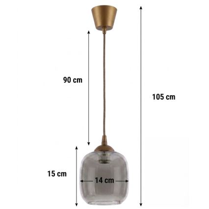 Brilagi - LED Lustr na lanku RETRO GLASS 1xE27/60W/230V pr. 14 cm hnědá/kouřová šedá