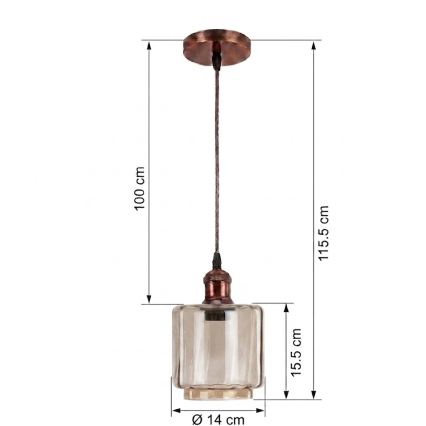 Brilagi - LED Lustr na lanku RETRO GLASS 1xE27/60W/230V pr. 14 cm měděná/kouřová béžová
