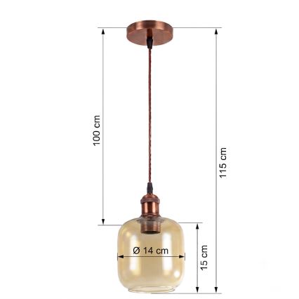 BRILAGI - LED Lustr na lanku RETRO GLASS 1xE27/60W/230V pr. 14 cm měděná/kouřová hnědá