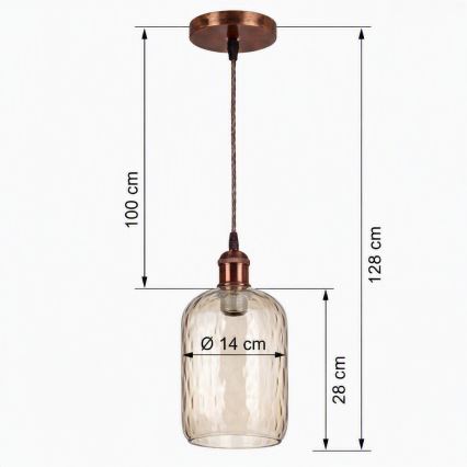 Brilagi - LED Lustr na lanku RETRO GLASS 1xE27/60W/230V pr. 14 cm měděná/kouřová hnědá