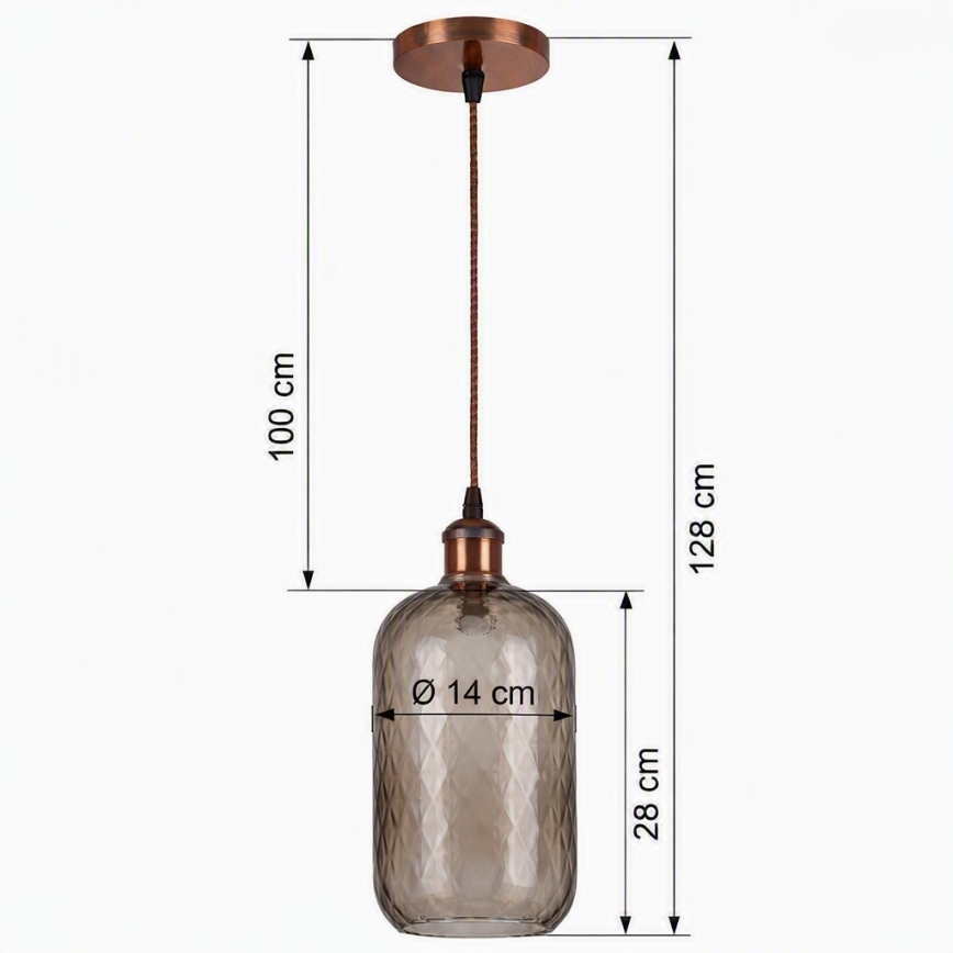 Brilagi - LED Lustr na lanku RETRO GLASS 1xE27/60W/230V pr. 14 cm měděná/kouřová hnědá