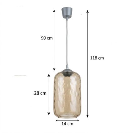 BRILAGI - LED Lustr na lanku RETRO GLASS 1xE27/60W/230V pr. 14 cm stříbrná/kouřová hnědá