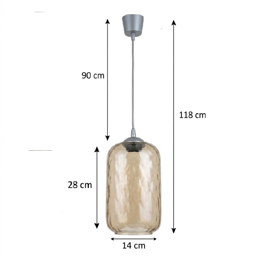 BRILAGI - LED Lustr na lanku RETRO GLASS 1xE27/60W/230V pr. 14 cm stříbrná/kouřová hnědá