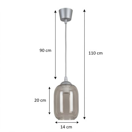 BRILAGI - LED Lustr na lanku RETRO GLASS 1xE27/60W/230V pr. 14 cm stříbrná/kouřová šedá