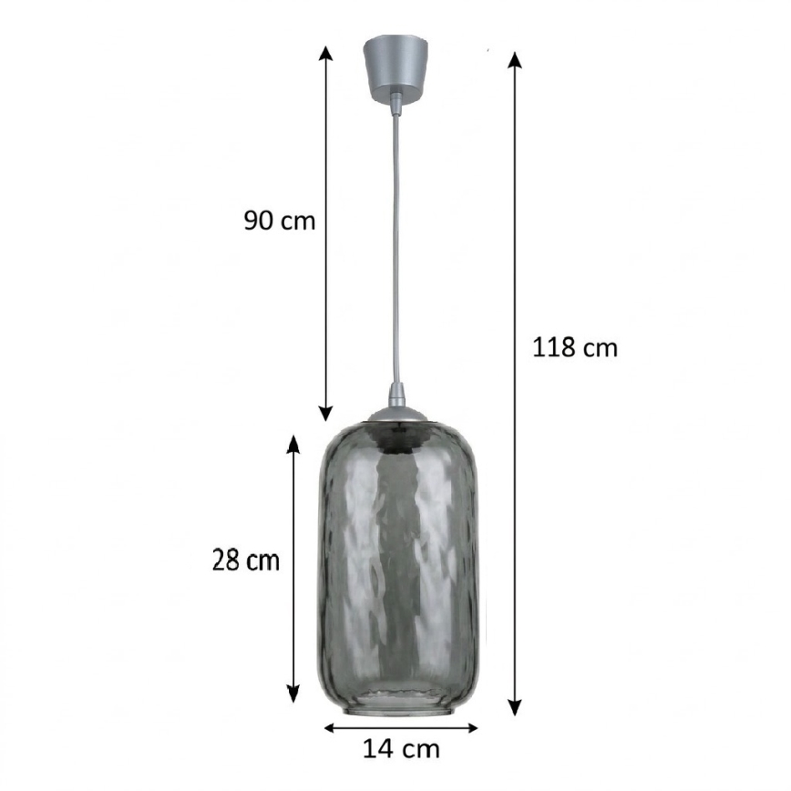 BRILAGI - LED Lustr na lanku RETRO GLASS 1xE27/60W/230V pr. 14 cm stříbrná/kouřová šedá