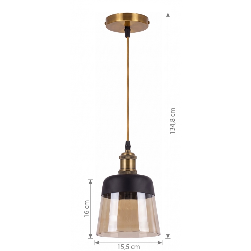 BRILAGI - LED Lustr na lanku RETRO GLASS 1xE27/60W/230V pr. 15,5 cm zlatá/kouřová béžová