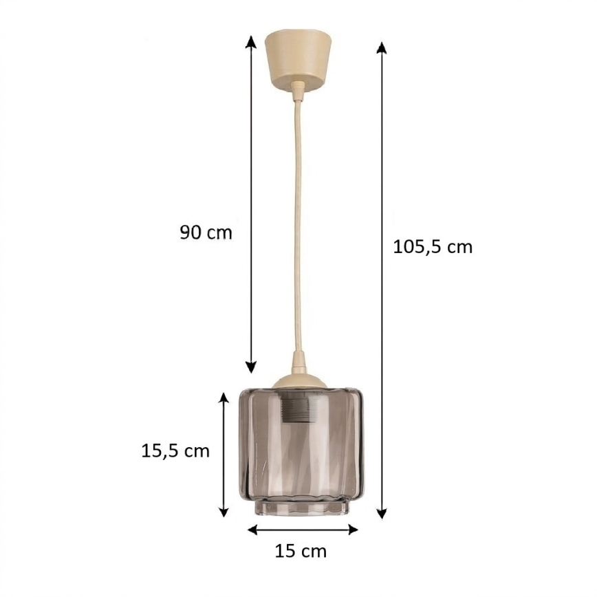 BRILAGI - LED Lustr na lanku RETRO GLASS 1xE27/60W/230V pr. 15 cm béžová/kouřová béžová