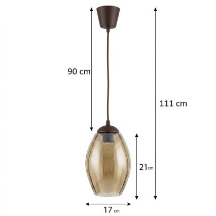 Brilagi - LED Lustr na lanku RETRO GLASS 1xE27/60W/230V pr. 17 cm hnědá/kouřová béžová