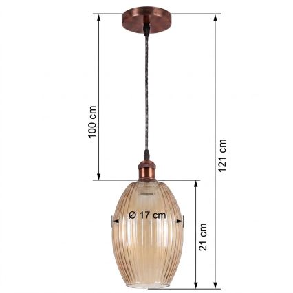 BRILAGI - LED Lustr na lanku RETRO GLASS 1xE27/60W/230V pr. 17 cm měděná/kouřová béžová