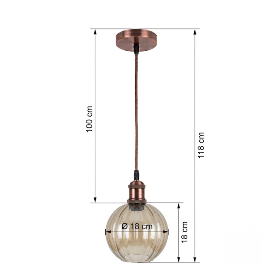 Brilagi - LED Lustr na lanku RETRO GLASS 1xE27/60W/230V pr. 18 cm bílá/kouřová hnědá