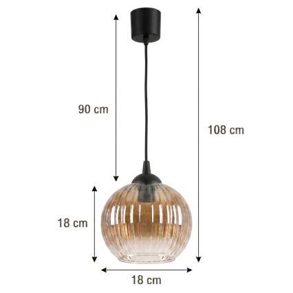 Brilagi - LED Lustr na lanku RETRO GLASS 1xE27/60W/230V pr. 18 cm černá/kouřová hnědá