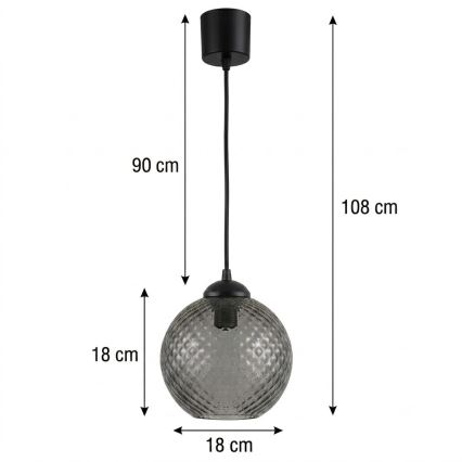 Brilagi - LED Lustr na lanku RETRO GLASS 1xE27/60W/230V pr. 18 cm černá/kouřová šedá
