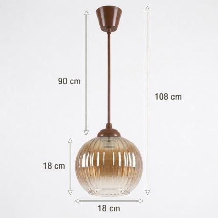 Brilagi - LED Lustr na lanku RETRO GLASS 1xE27/60W/230V pr. 18 cm hnědá/kouřová hnědá