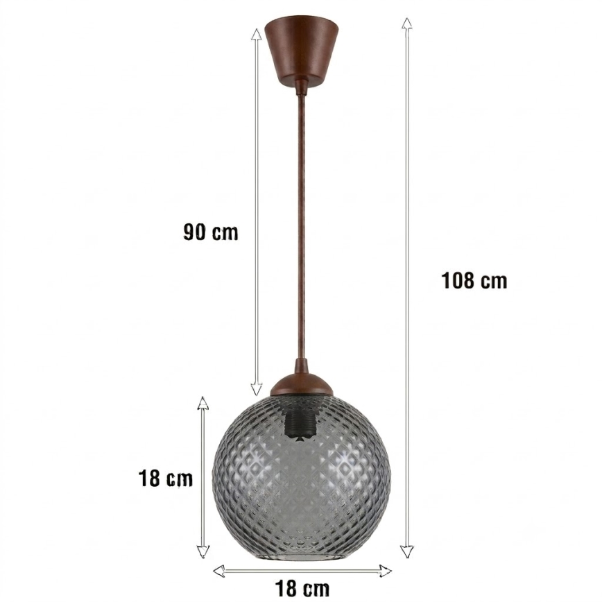 Brilagi - LED Lustr na lanku RETRO GLASS 1xE27/60W/230V pr. 18 cm hnědá/kouřová šedá